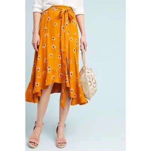 Faithfull The Brand Mustard Yellow Belted Botany Floral Print Flounce Midi Skirt